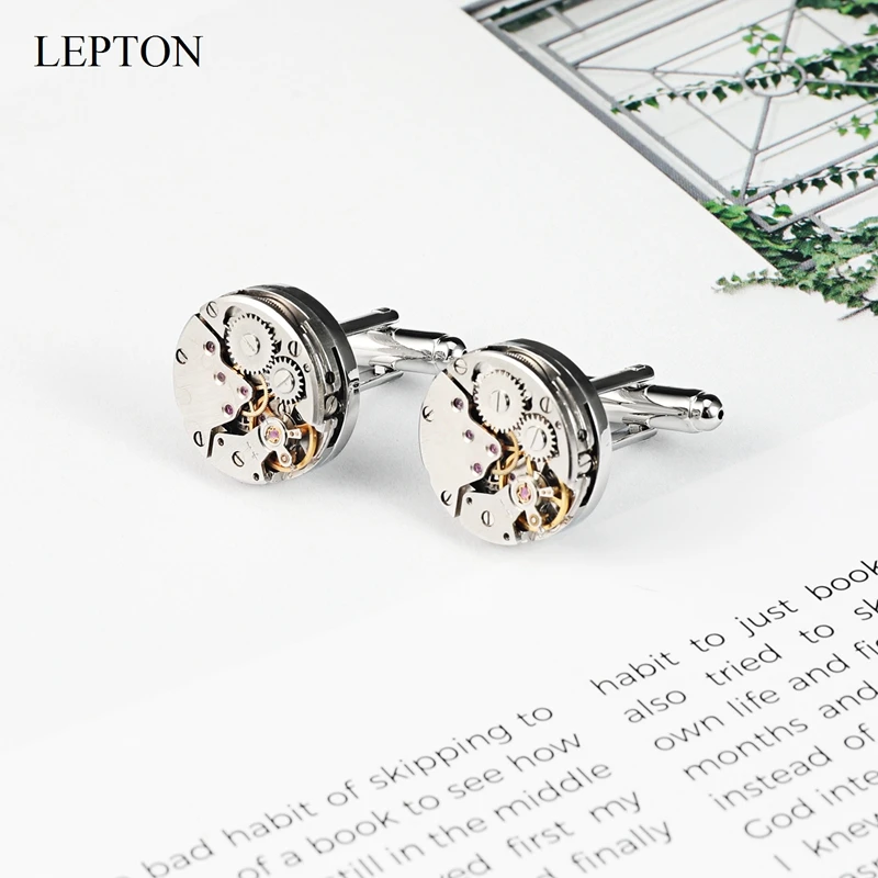 Hot Sale Watch Movement Cufflinks For Mens Immovable Lepton Steampunk Gear Watch Mechanism Cuff Links Man Shirt Cuffs Cufflink
