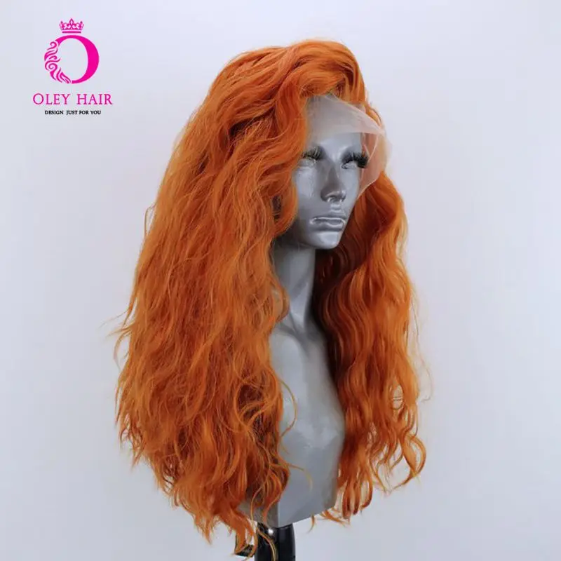 Deep Wave Ginger Wig Synthetic Lace Front Wig Glueless Heat Resistant Orange Wig High Density Long Cosplay Wigs For Black Women