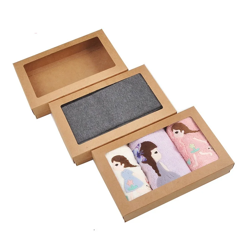 100Pcs/Lot Kraft Paper Gift Boxes Kraft Packaging Box With Window Kraft Paper Socks Box 22x14x4.3cm Wholesale