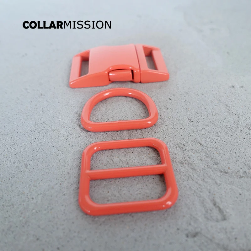 

20pcs/lot (metal buckle+adjust buckle+D ring/set) DIY dog collar red orange 25mm webbing sewing accessory spray paint buckle set