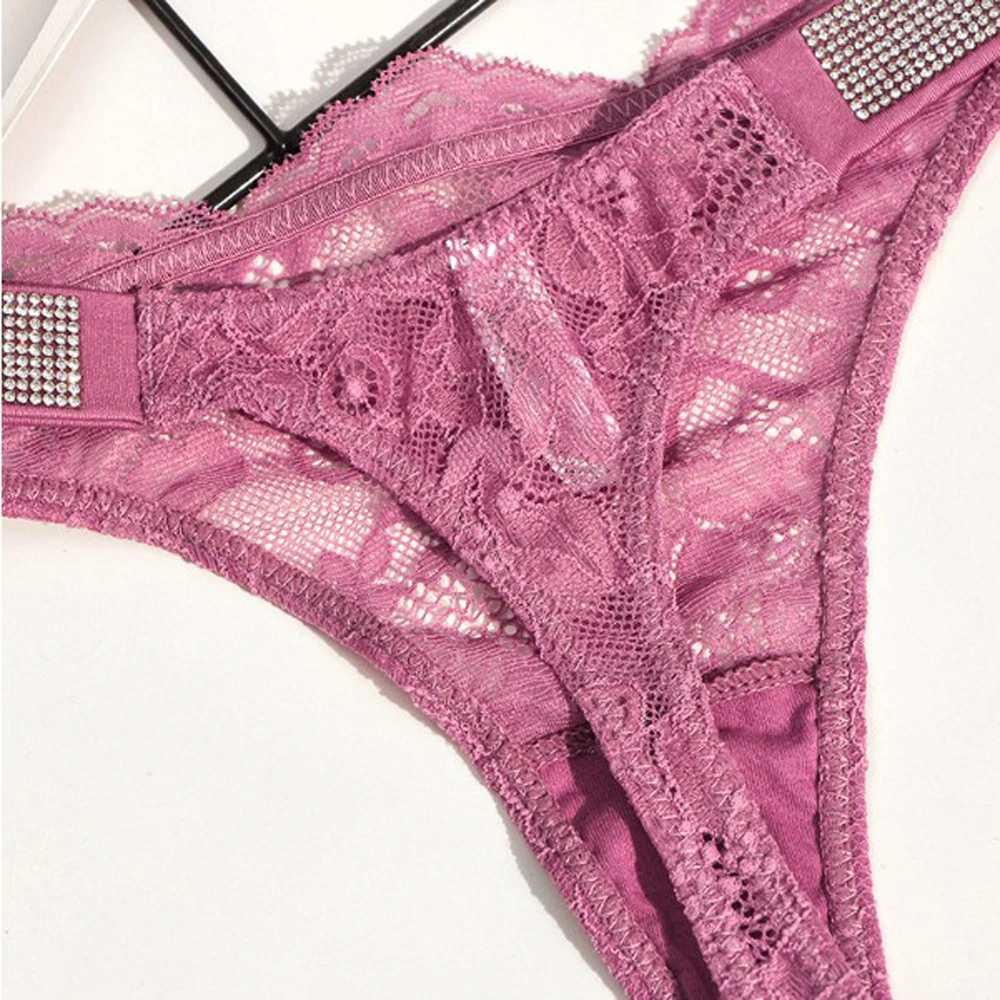 Love Letter Printed Rhinestone Panties Women Lace Thongs T Back Underwear for Female Soft Low Rise Underpants Lingerie