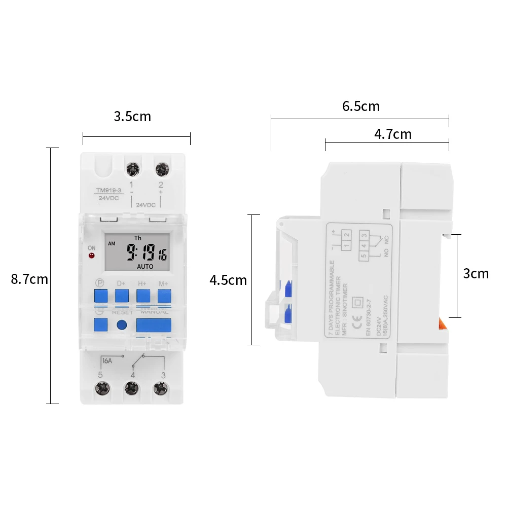 TM919A-3 DC 24V 16A Digital LCD Timer Time Relay Programmer for Pool Gate Sprinklers Control with 1NO/NC Replaceable Battery