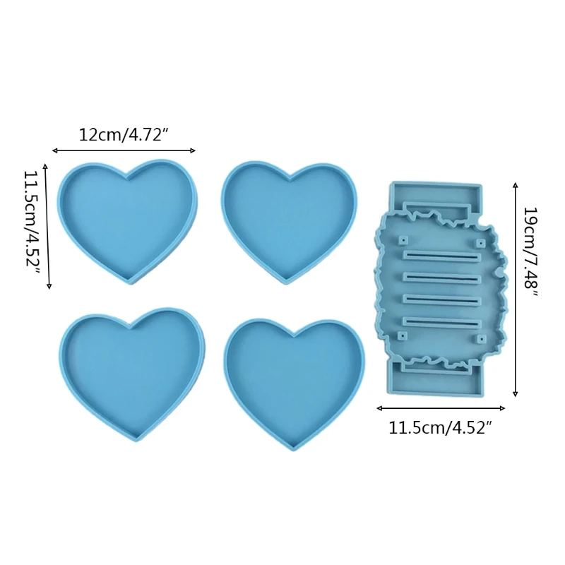 

5 Pcs/Set Love Heart Coaster Epoxy Resin Mold Cup Mat Casting Silicone Mould DIY Crafts Jewelry Placement Plate Mold A0NF