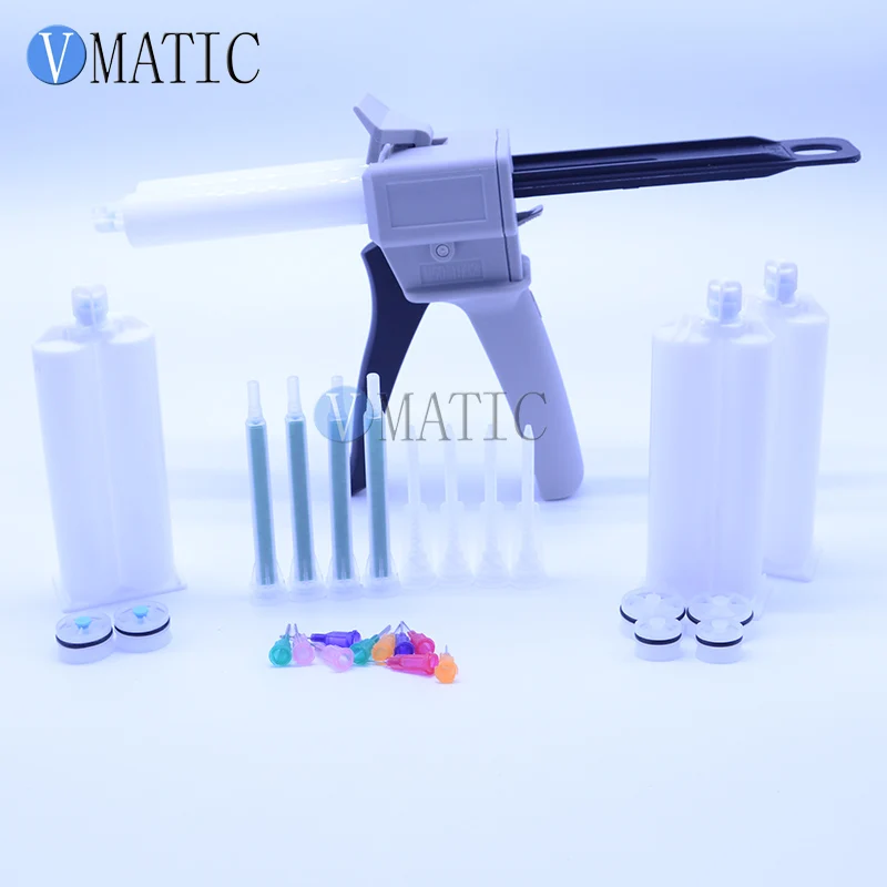 Free Shipping 1Pc 2:1 1:1 Universal 50ml Manual Dispense Glue Gun With 4pcs Cartridges & 5Pcs Static Mixing Tips