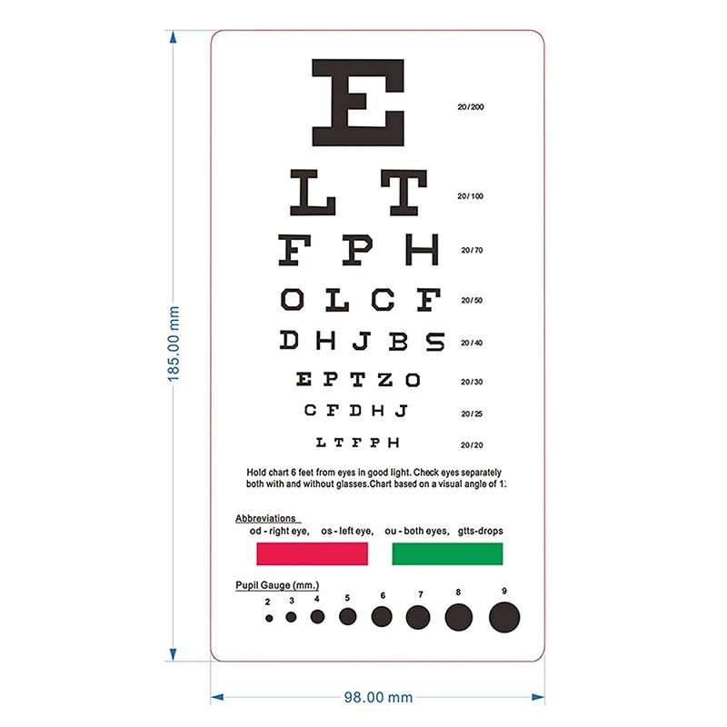 1pc PVC Standardized Eye Chart Visual Testing Chart for Hospital Home 18.5x9.8cm