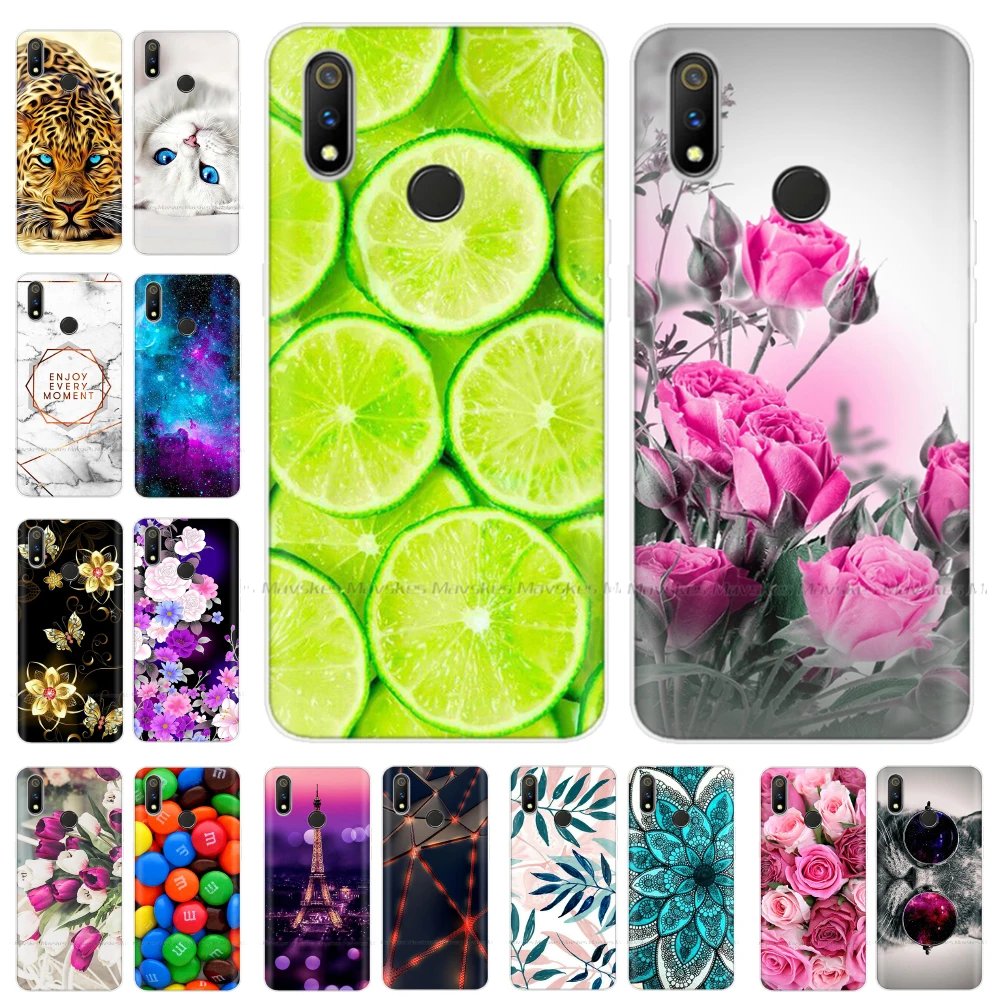 Чехол-накладка для OPPO Realme 3 Pro, чехол для телефона, силикон, ТПУ, с цветочным рисунком