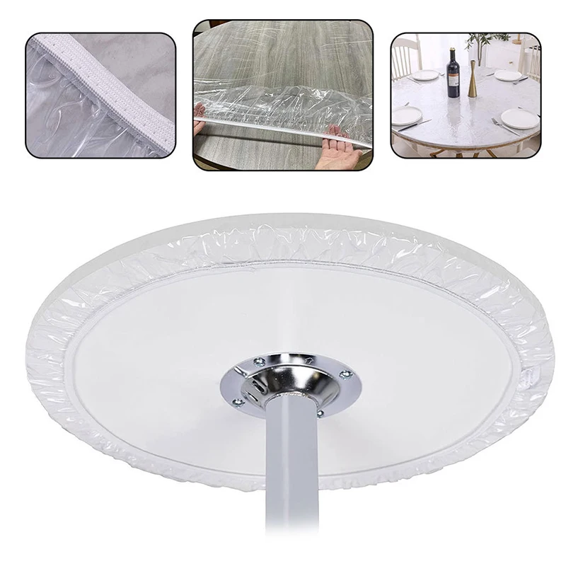 Vinyl Fitted Round Tablecloth Protector Soft Glass Table Cover PVC Waterproof Anti-Scald Oil-Free Plate Kitchen Home Tablemat