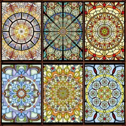 European Style Church Art Glass Film Stained Window Opaque Stickes Static Cling Privacy Bathroom Divider Home Decor Decals