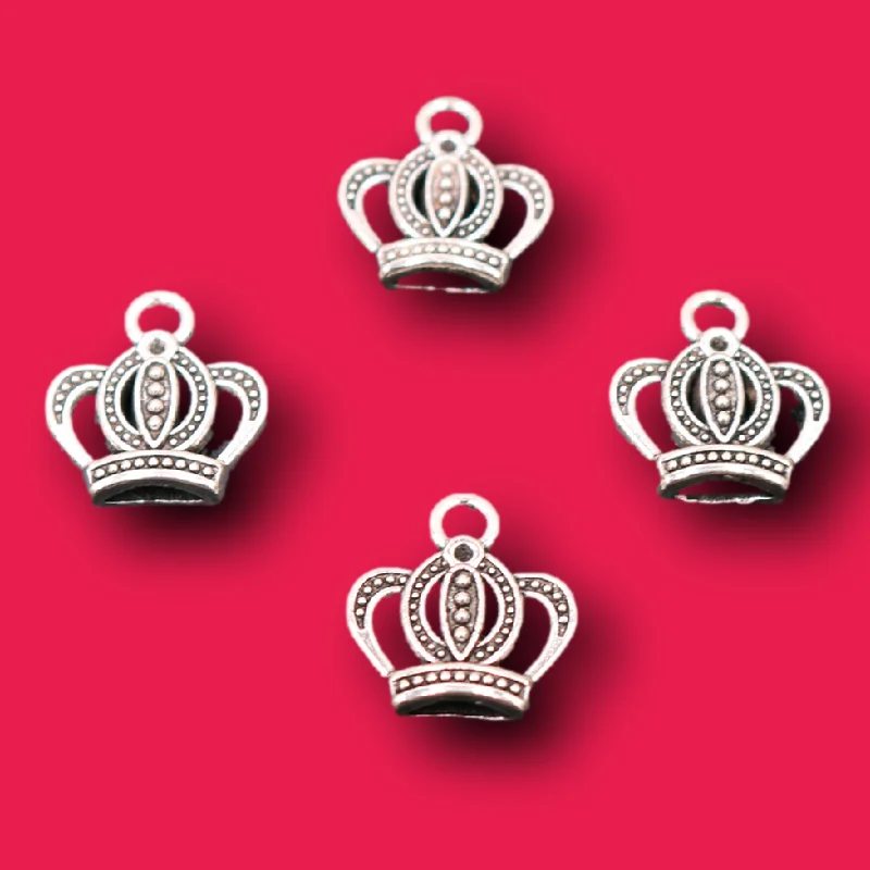 30pcs Silver Plated Crown Pendants Retro Bracelet Earring Metal Accessories DIY Charms Jewelry Making 17*17mm A1432