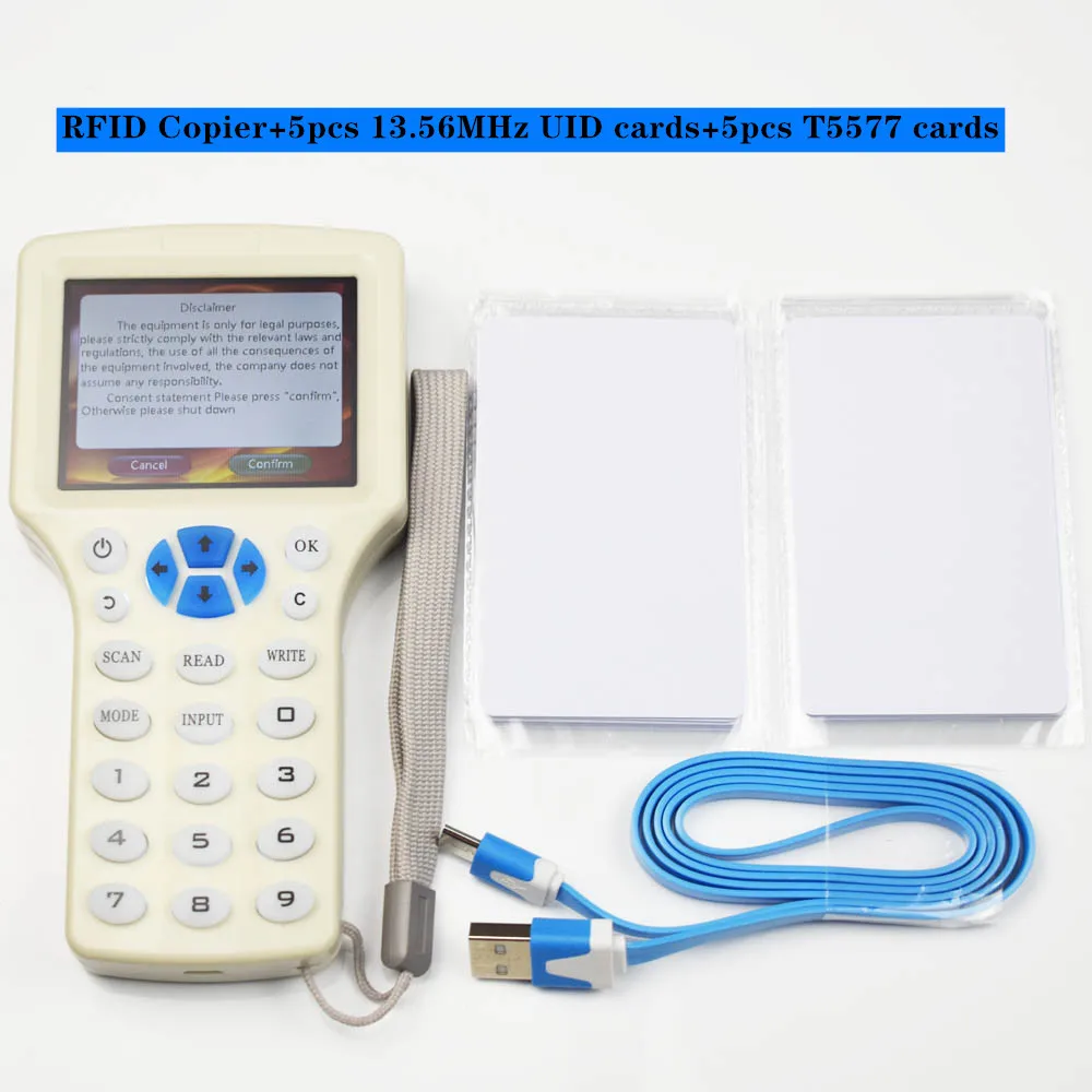 English Super Handheld Rfid NFC Copier Reader Writer Cloner 9 Frequency +5Pcs 125khz Card+5Pcs 13.56mhz UID Changeable Card