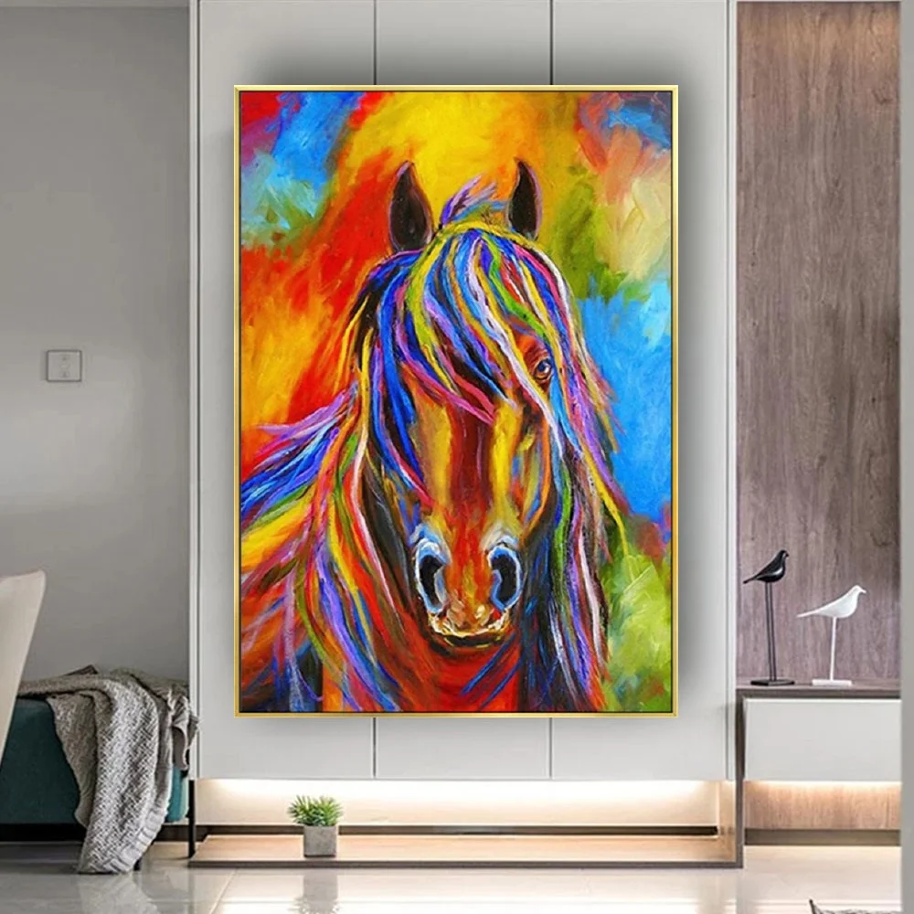 

Handmade Modern Poster Colorful Animal Oil Painting On Canvas Fashion Home Decor Picture Orange Close Up Image Of Horse Head