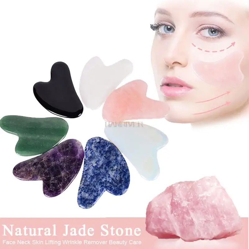 Natural Jade Multicolor Pink Gua Sha Massage Tool For Facial Beauty Reduce Wrinkles Skin Care Lift The Face Eye Guasha Massager