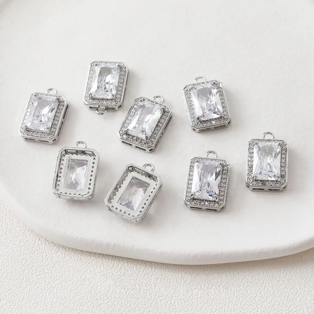 2PCS Gold Plated Rectangular Pendant Zircon Charms Fashion for Jewelry Making Necklace Findings DIY Hand Brass Accessories