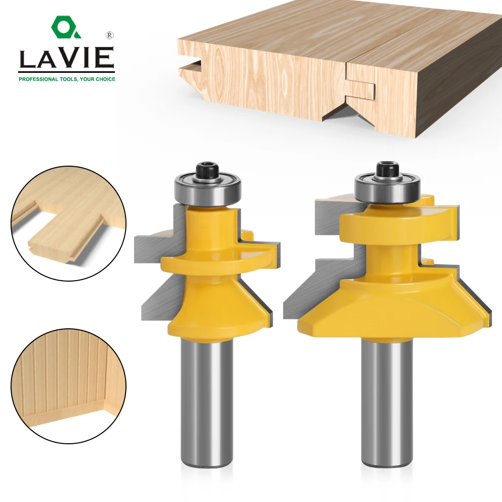 LAVIE 2pcs 12mm 1/2 Shank 120 องศา Router เครื่องตัด Bit กรอบ Groove Tenon งานไม้แกะสลักไม้ชุด 03004