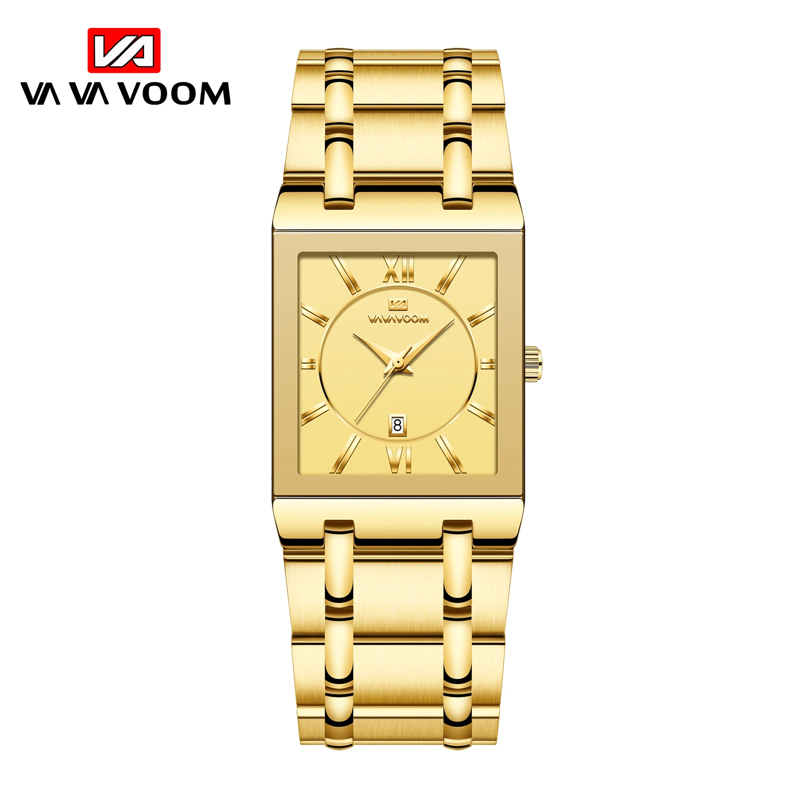 Men\'s Quartz Sports Watch Top Brand Fashion Design Simple Gold Stainless Steel Strap Waterproof Calendar Luxury Men\'s Wristwatch