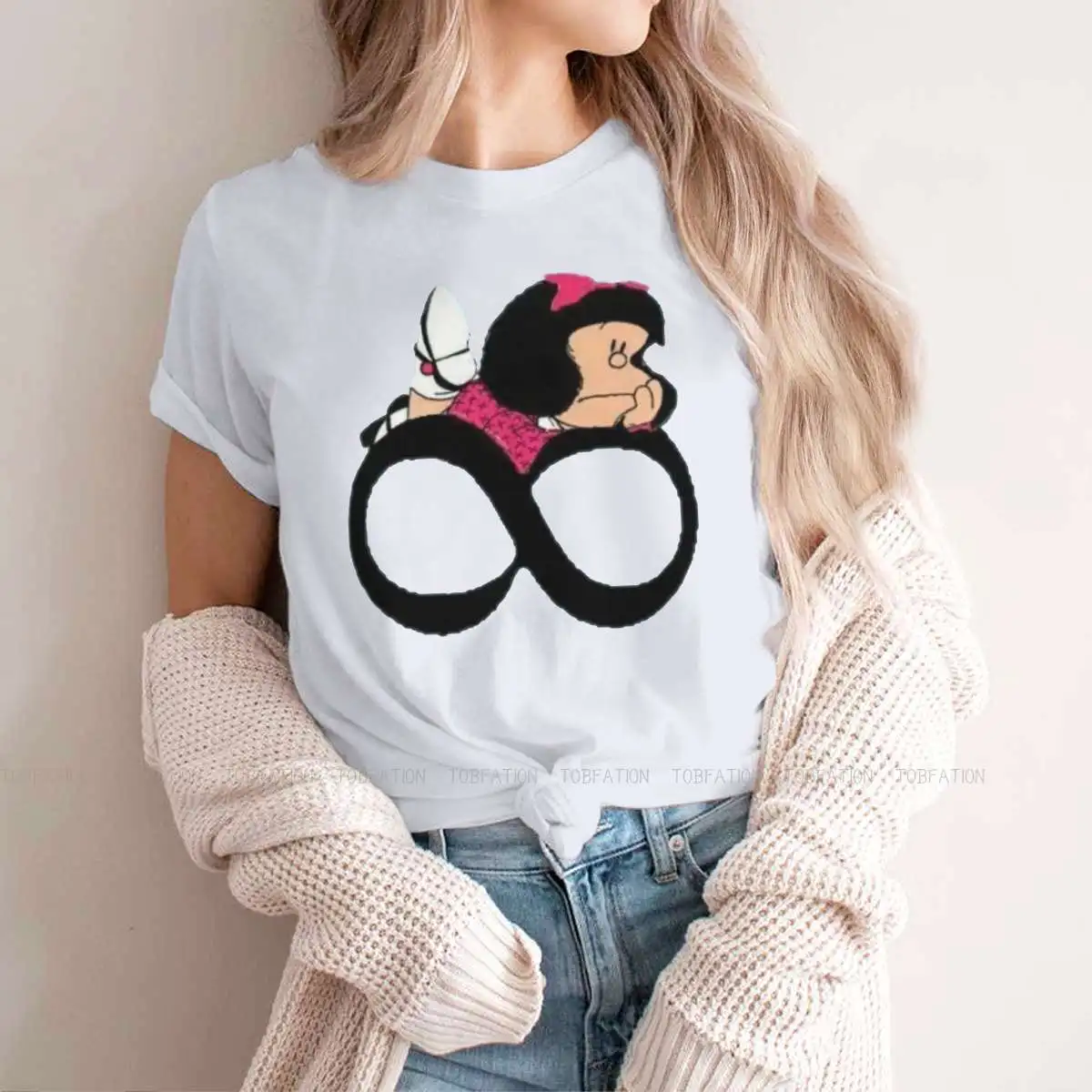 Copy Women Tshirts Mafalda Quino Comics Manga Girl Gothic Vintage Female Clothing Loose Cotton Graphic Streetwear