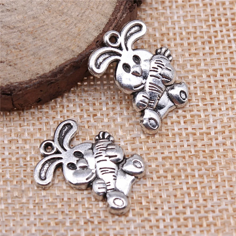 

Wholesale 100pcs/bag 21x15mm Rabbit With Carrot Charms Antique Silver Color Pendant Charms Jewelry Accessories