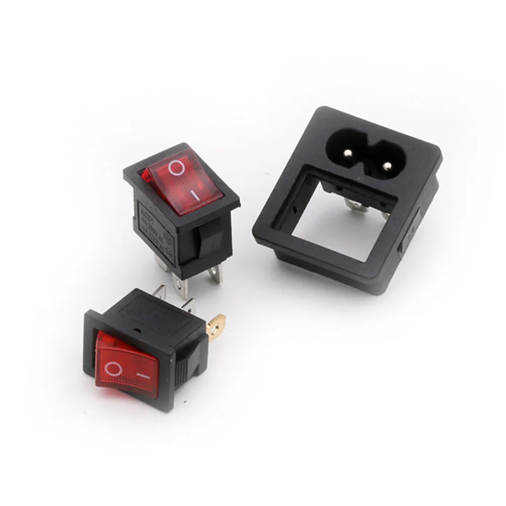 4pcs Power Switch & Socket Connector, Rocker Switches, Switch with 3 Pin or 4 Pin, Panel Mount Power Adapters