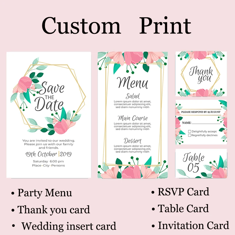 

25PCS Custom Print Wedding Invitations Insert Card Birthday Business Table Cards Events Party Menu Supplies RSVP Thank You Cards