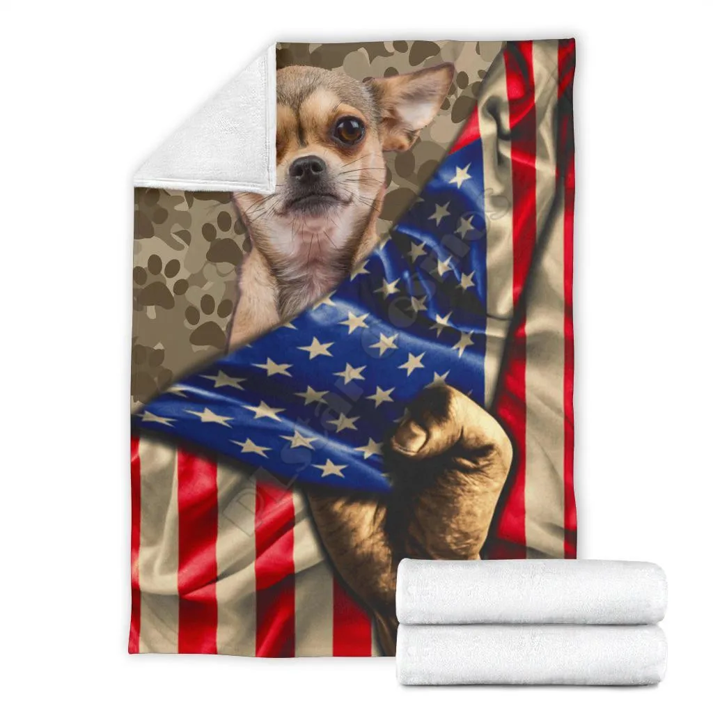 Chihuahua fleece blanket mixed american flag funny wearwanta printed Wearable Blanket Adults For Kids Warm Sherpa Blanket