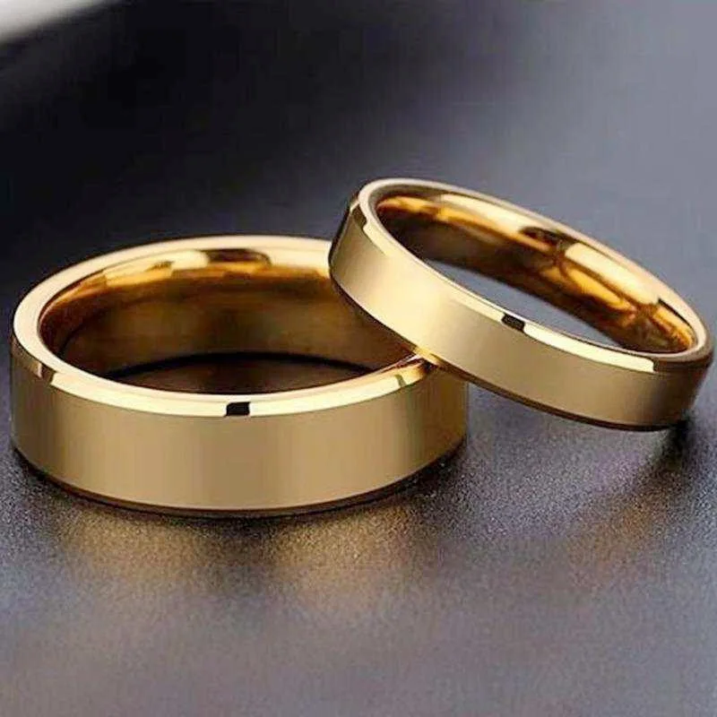 RAMOS Smooth Stainless Steel Couple Rings Gold colour Simple 4MM 6MM Women Men Lovers Wedding Jewelry Engagement Gifts