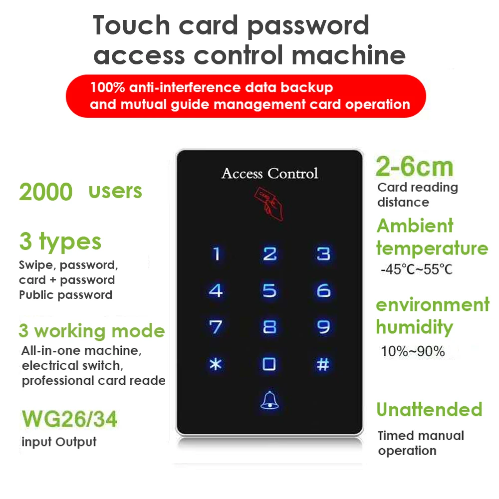 

Backlight Touch 125khz RFID Card Access Control keypad reader Door Lock opener wiegand 26 output door access control system