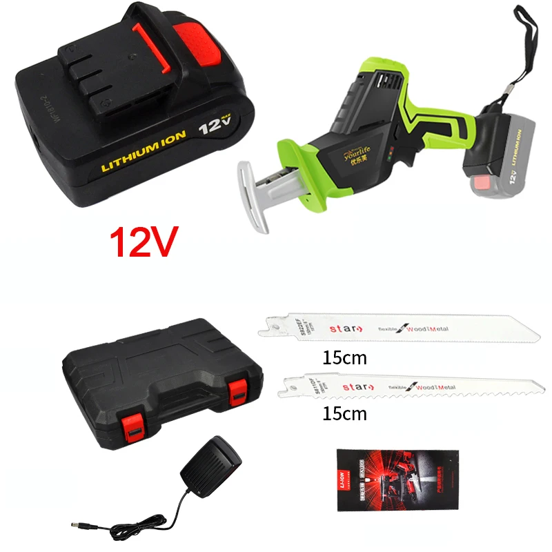 

12V/21V Cordless Reciprocating Saw +4 Saw blades Metal Cutting Wood Tool Portable Woodworking Cutters With 1 Battery New