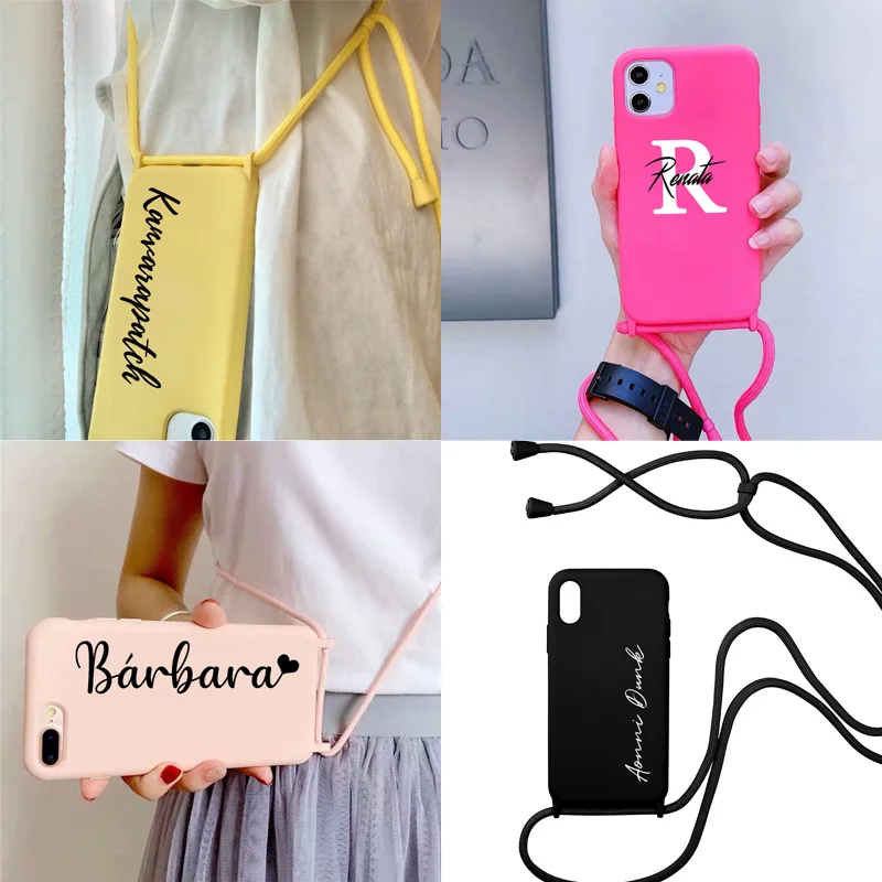 Funda de TPU con imagen de logotipo y nombre personalizado con eslinga para iphone 12 11 13 14 15 16 17 Pro Max 15 16 Plus 12 13 mini diseño suave DIY