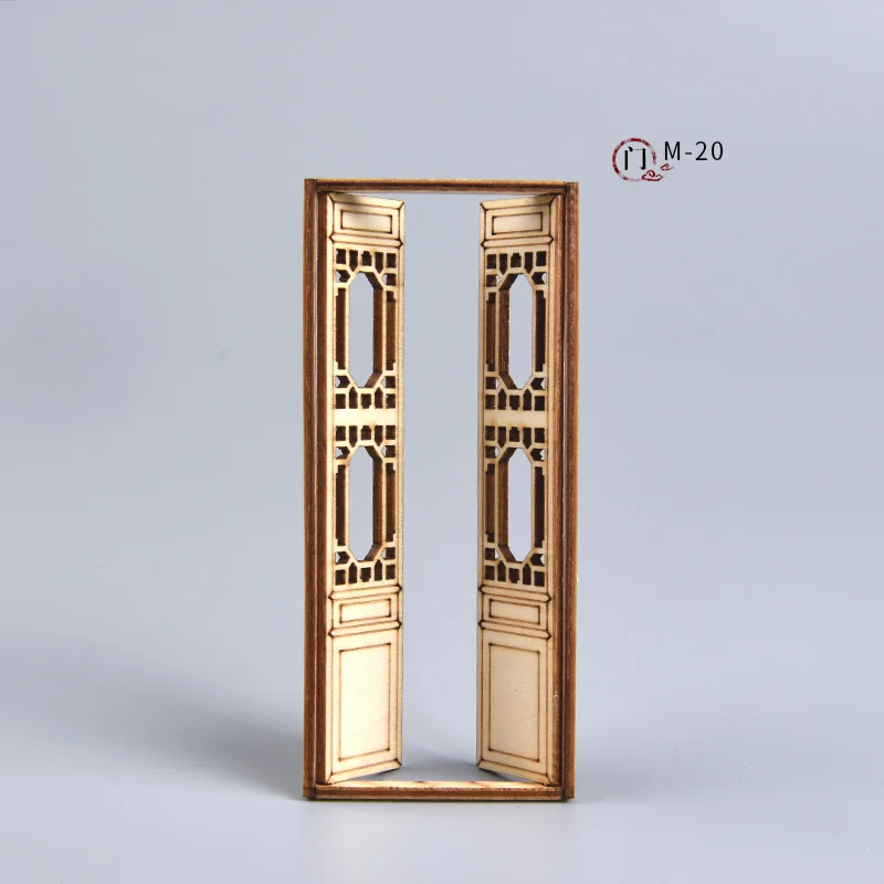 1/20 Scale Miniature Chinese Furniture  Movable Wooden Door Model Building kit Wooden Craft Dollhouse Interior Construction Set