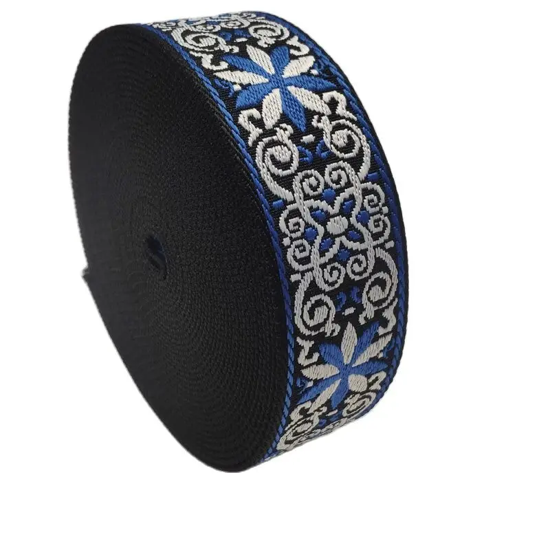 

High Quality Blue Flowers Pattern Stitchwork Webbing Ethnic Wind Style 2 Inch 50MM
