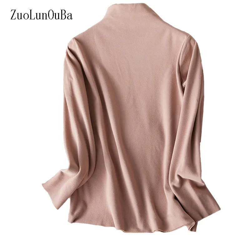 

Women sweater autumn winter thickening pink base shirt long sleeved slim pullover half high collar solid color sweater