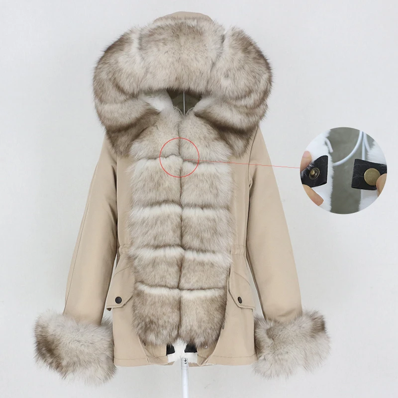 MENINA BONITA New 2022 Waterproof Short Parka Winter Jacket Women Real Fur Coat Natural Fox Fur Collar Hood Warm Detachable