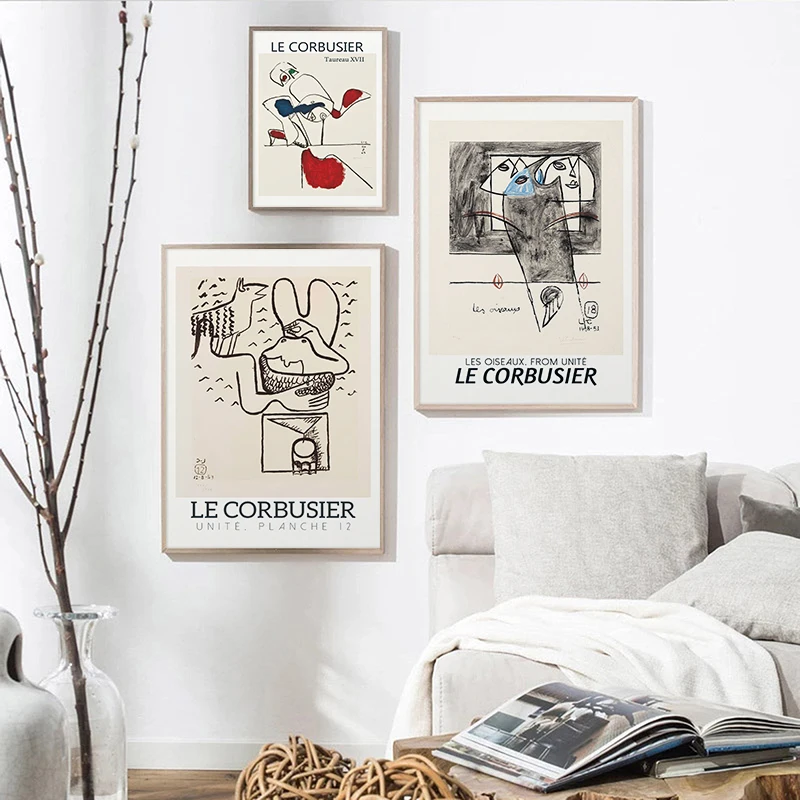 French Le Corbusier Exhibition Poster Abstract Cubism Mid Century Wall Art Canvas Print Painting Picture for Living Room Decor