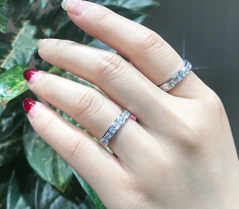 Luxury Pave Square Simulated Diamond 925 Sterling silver Rings for Women Real Eternity Engagement Wedding Band ring set Jewelry