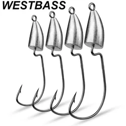 WESTBASS 1Pack Jighead Hooks 5g-6.5g-9.5g-14g Bullet Head Jigging Fishing Hook Offset Worm Fishhooks Barbed For Soft Baits Pesca