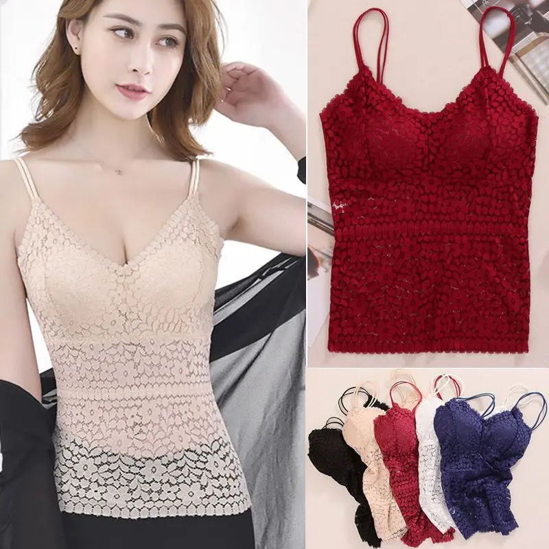 Solid Lace Bra Padded Wire Free Bra Can Be Worn Outside Floral Openwork Non-adjusted Straps Vest One Size Bras Hot Hot