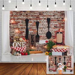 1st Birthday Party Backdrops Chef Brick Wall Cutlery Bread Cake Smash Decor Photography Backgrounds Photo Studio Props Photozone