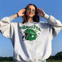 American Vintage Autumn Street Style Gray Loose Sweatshirts For Women Philadelphia Rugby Graphic Printing Sport Rich Pullover