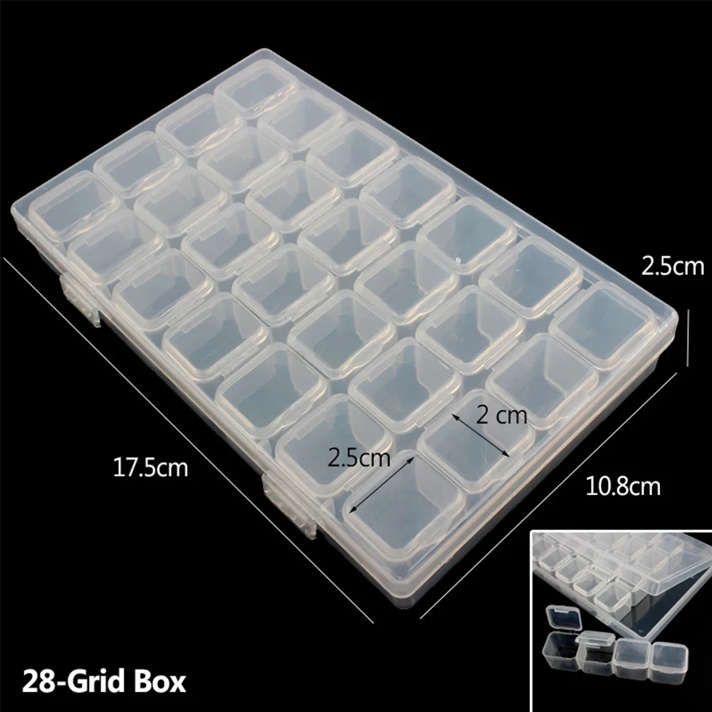 28 Grids Empty Nail Art Decoration Storage Case Box Nail Glitter Rhinestone Crystal Beads Accessories Container Nail Tool Clear