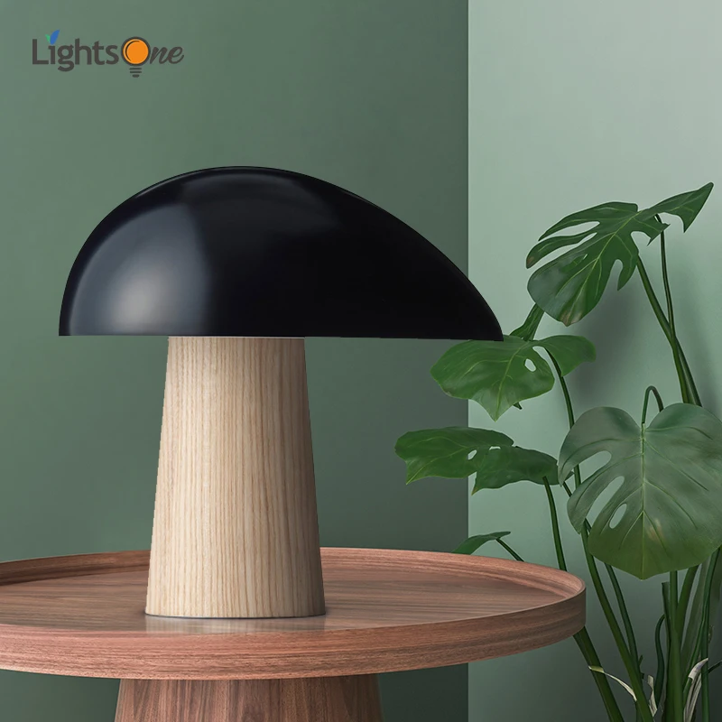 Nordic creative wood grain mushroom table light post modern hotel study bedroom art table lamp