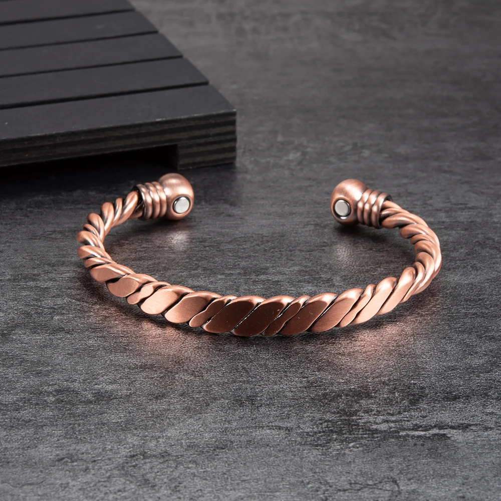 Twisted Pure Copper Magnetic Bracelet Adjustable Health Energy Bangles Arthritis Pain Relief Open Cuff Jewelry Women Resizable