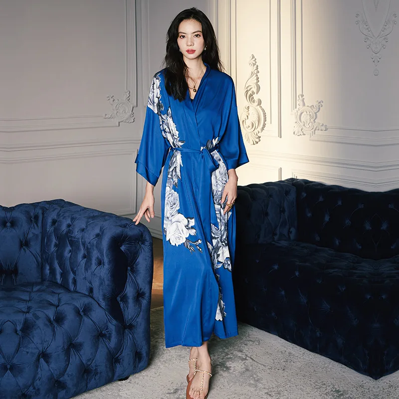 FZSLCYIYI Women Silk Printed Satin Long Wedding Bride Bridesmaid Robe Kimono  Feminino Bath Robe Peignoir Femme Sexy Bathrobe