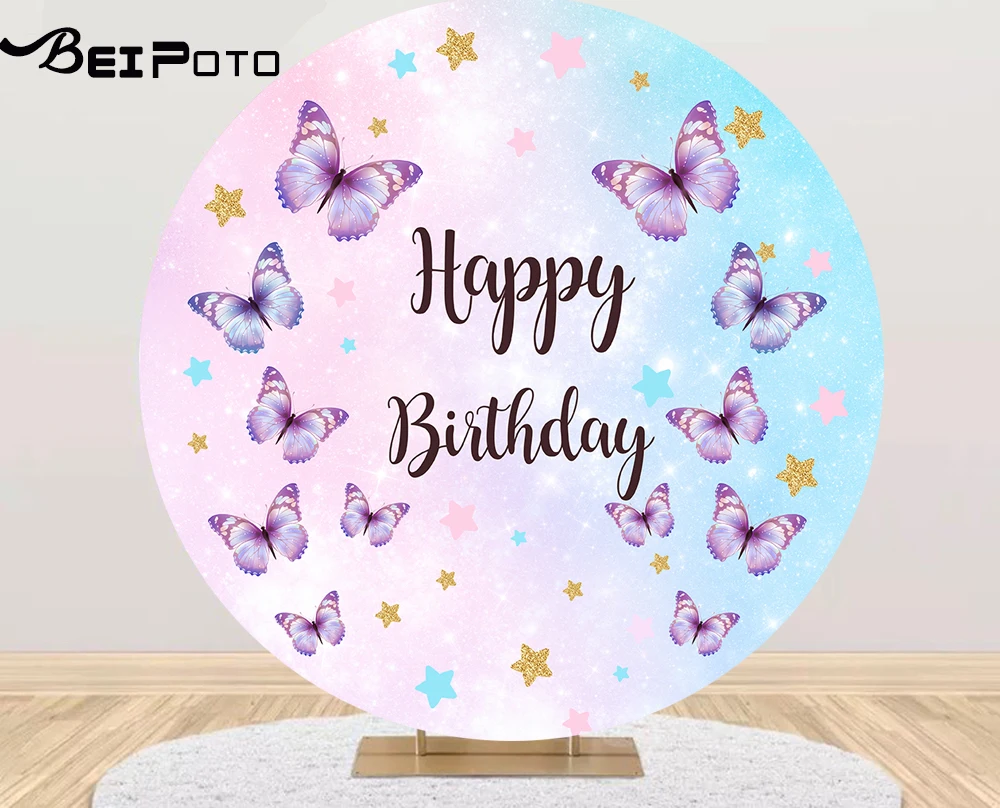 

Butterfly happy birthday Photography Background Backdrop baby shower Party banner photo studio table Cover poster photocall Y601