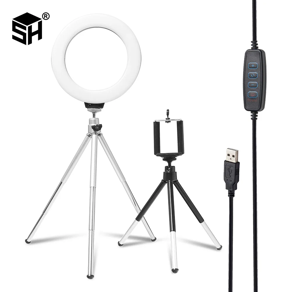 SH 6Inch/16Cm Đèn LED Để Bàn Vòng Ánh Sáng Với Chân Đế Tripod Cắm USB Đèn LED Video Selfie Đèn youTube Sống Ảnh Chụp Ảnh Phòng Thu
