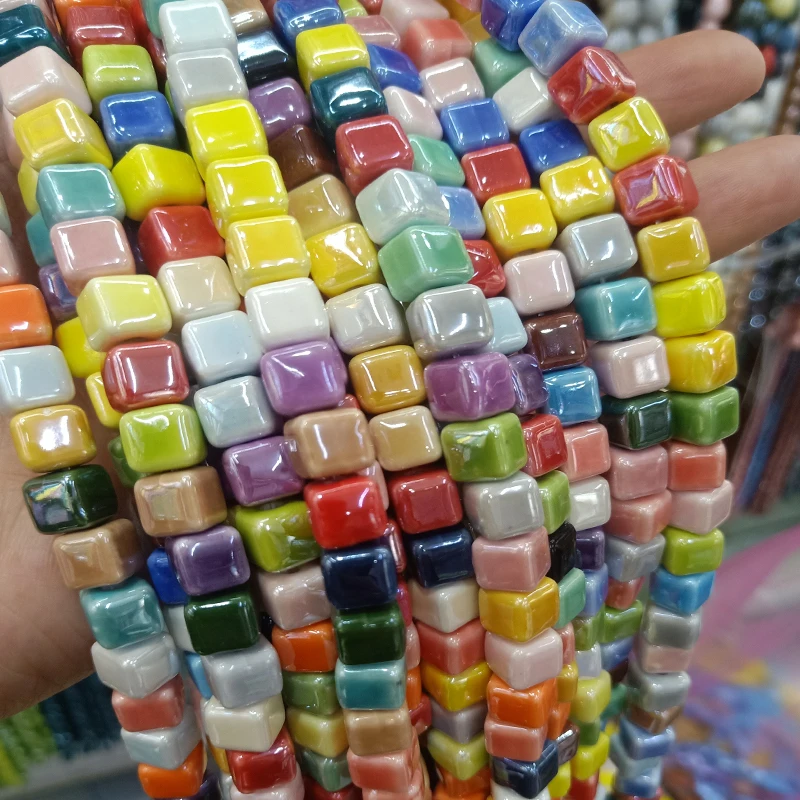 20 peças formato quadrado de cor misturada de miçangas de cerâmica de 8mm para fazer jóias faça você mesmo acessórios de pulseira de contas de cerâmica soltas