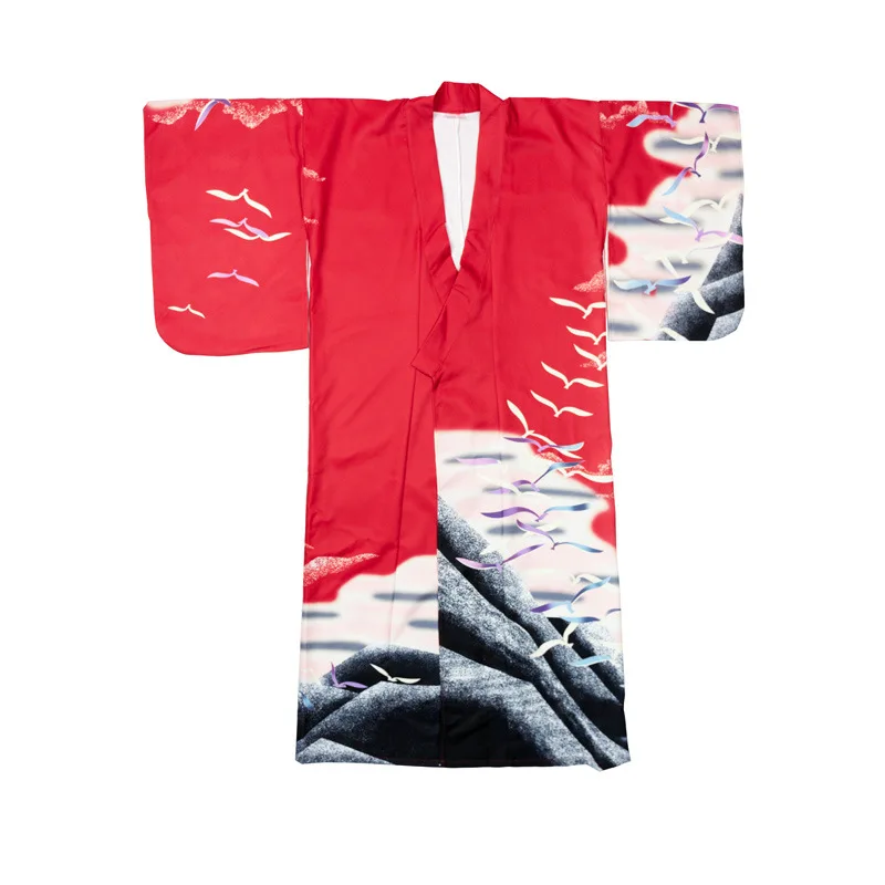 

Traditional Kimono Red with OBI Belts for Women Yukata Femme Crane Evening Dress Cosplay Costume Photography Stage Performance