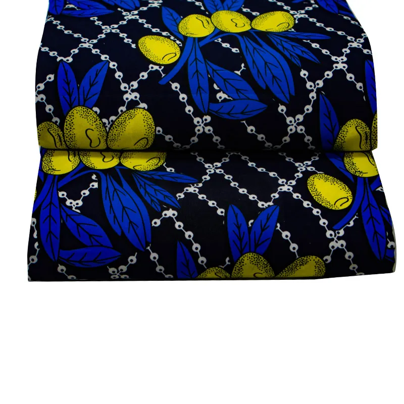 Veritable 2020 High Quality African Ankara Fabric Real Wax Blue Yellow Print Guaranteed Wax Fabric For Women Clothes