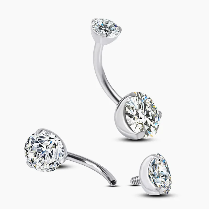 10PCS Body Jewelry-G23 Titanium Double Clear Round  CZ Navel Belly Button Curve Navel Piercing Bbarbells14Gx10x5/8MM Shine