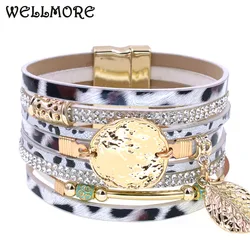 WELLMORE bohemia leopard print bracelets women bracelet charm magnet leather bracelets for women luxury party jewelry