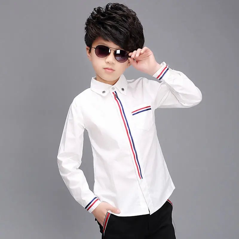 Teenage Boys Shirts Spring Cotton Long Sleeve Solid Shirt Kids White&Black Tops Teen School Bow Clothes 6 10 13 16 boy clothes